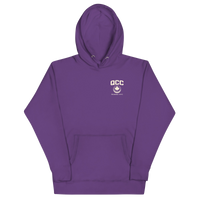 Queens Country Club hoodie featuring cream “Queens Borough Golf & Recreation Dept.” back graphic and small QCC logo on front chest.