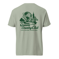 Queens Country Club Unisphere golf tee in Bay, back view with Unisphere, Empire State Building and Triborough Bridge graphic