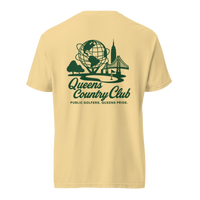 Queens Country Club Unisphere golf tee in Butter, back view with Unisphere, Empire State Building and Triborough Bridge graphic