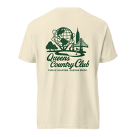 Queens Country Club Unisphere golf tee in Ivory, back view with Unisphere, Empire State Building and Triborough Bridge graphic