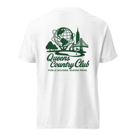 Queens Country Club Unisphere golf tee in White, back view with Unisphere, Empire State Building and Triborough Bridge graphic