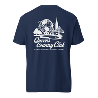 'Queens Country Club' logo on the front and back. Queens Unisphere Golf Tee