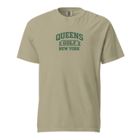 Queens Collegiate Golf Tee Green in Khaki — front view | Queens Country Club