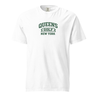 Queens Collegiate Golf Tee Green in White — front view | Queens Country Club