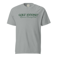 Queens Country Club Golf Anyone? Tee with green print in Granite, front view