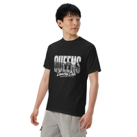 Black Queens Muni Vista Tee with a monochrome Queens municipal-golf graphic, left-front view | Queens Country Club