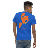 Queens Country Club. Queens Country Club T-shirt featuring minimalist front text 'Queens Country Club New York' and bold back graphic of NYC borough map with golf flags. Public golf streetwear celebrating New York City's municipal golf culture