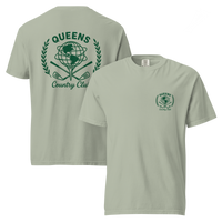 Queens Unisphere Golf Ball Tee – Green Print Heavyweight – back view, Queens golf apparel by Queens Country Club