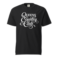 QCC Heritage Script Tee in Black – front view, Queens golf apparel by Queens Country Club