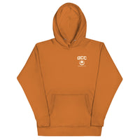 Queens Country Club hoodie featuring cream “Queens Borough Golf & Recreation Dept.” back graphic and small QCC logo on front chest.