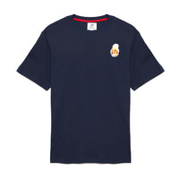 Navy blue QCC T-shirt featuring squirrel and golf ball embroidery on chest