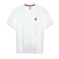White Queens Country Club T-shirt with embroidered squirrel on left chest