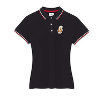 Pique Jersey Polo- women’s polo shirt with squirrel mascot embroidery and contrast collar trim