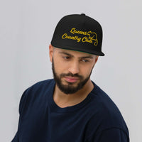 Queens Country Club with Squirrel Embroidery Flat Bill Cap - Queens Country Club