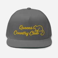 Queens Country Club with Squirrel Embroidery Flat Bill Cap - Queens Country Club