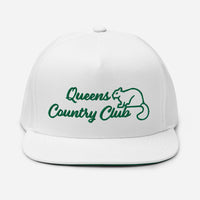 Queens Country Club with Squirrel Embroidery Flat Bill Cap - Queens Country Club