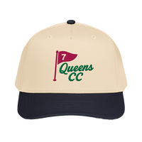 No. 7 QCC 5 panel cap in Navy – front view, Queens golf product by Queens Country Club