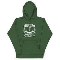  Green Queens Country Club QGTM hoodie featuring white Queens Get The Green graphic with golf flag and laurel wreath design
