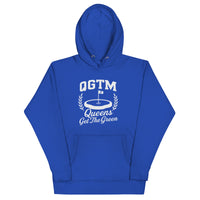  Royal Queens Country Club QGTM hoodie featuring white Queens Get The Green graphic with golf flag and laurel wreath design