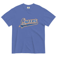 Mistic Blue Queens Country Club T-shirt featuring vintage Queens script logo on the chest 
