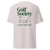  Queens Country Club Golf Society graphic tee with golf flag and putter design NYC golf culture shirt