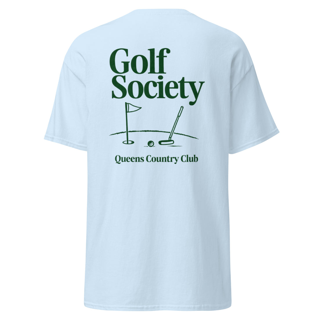  Queens Country Club Golf Society graphic tee with golf flag and putter design NYC golf culture shirt