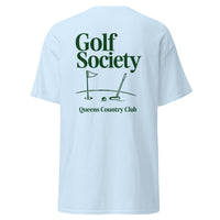  Queens Country Club Golf Society graphic tee with golf flag and putter design NYC golf culture shirt