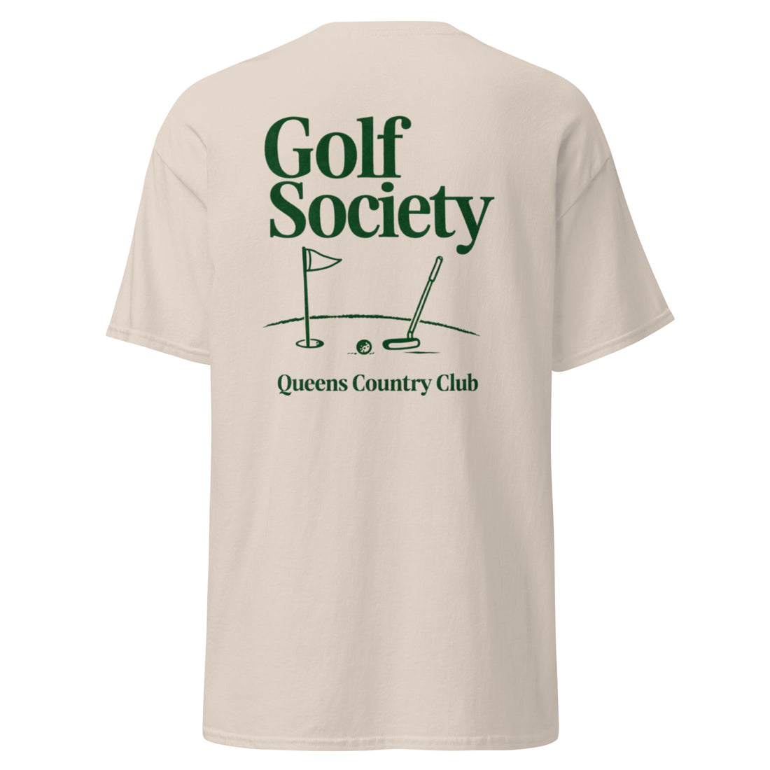  Queens Country Club Golf Society graphic tee with golf flag and putter design NYC golf culture shirt