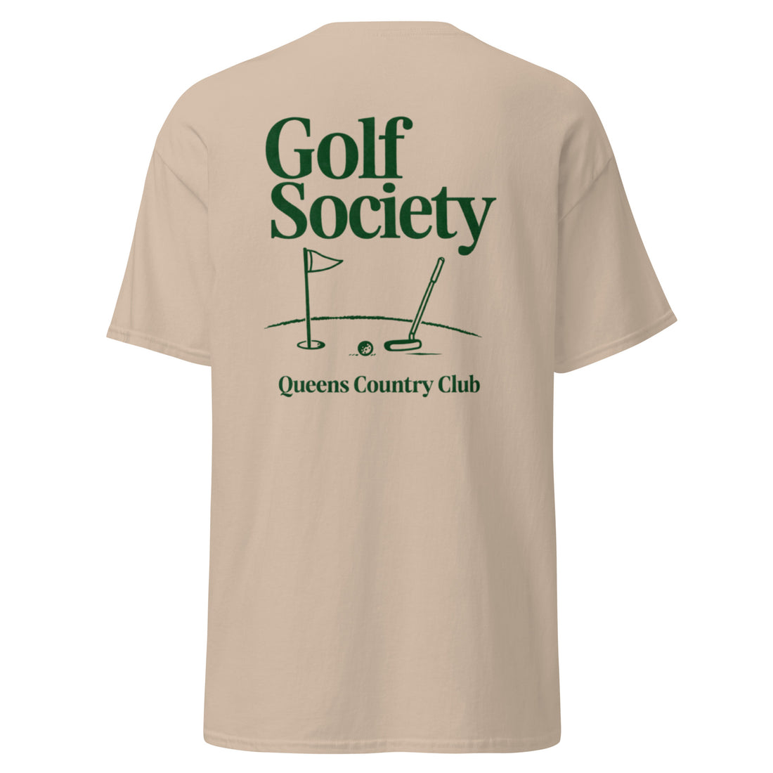  Queens Country Club Golf Society graphic tee with golf flag and putter design NYC golf culture shirt