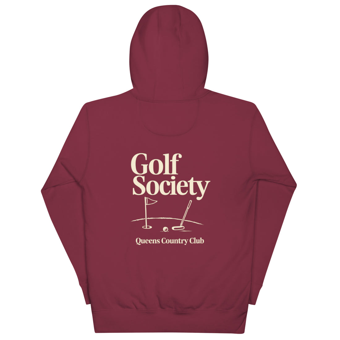Queens Country Club Golf Society hoodie back graphic putting green design NYC golf apparel