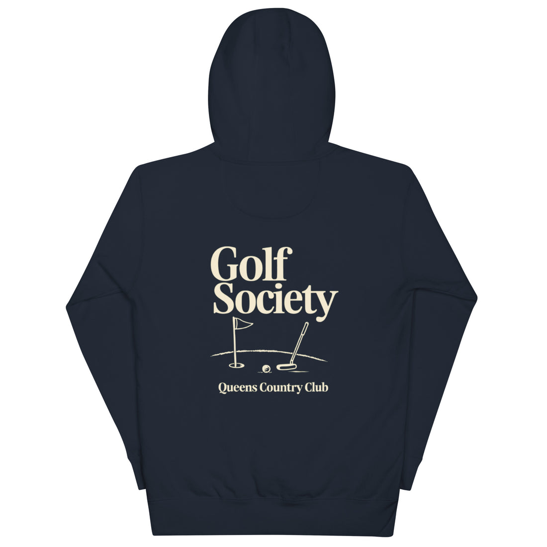 Queens Country Club Golf Society hoodie back graphic putting green design NYC golf apparel