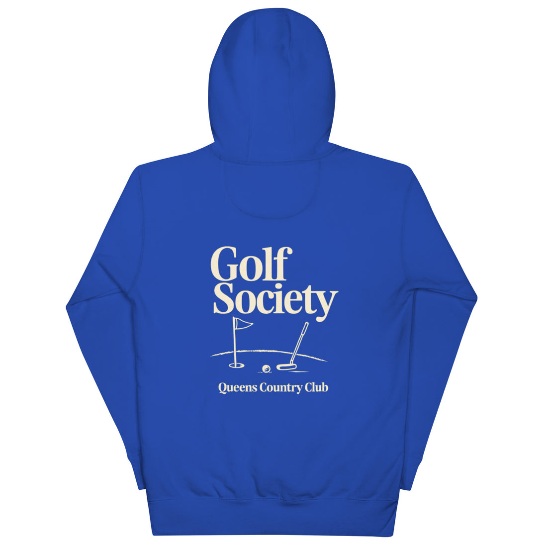 Queens Country Club Golf Society hoodie back graphic putting green design NYC golf apparel