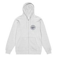 Queens Country Club “QCG Globe” Premium Full-Zip Hoodie – Heather Grey front