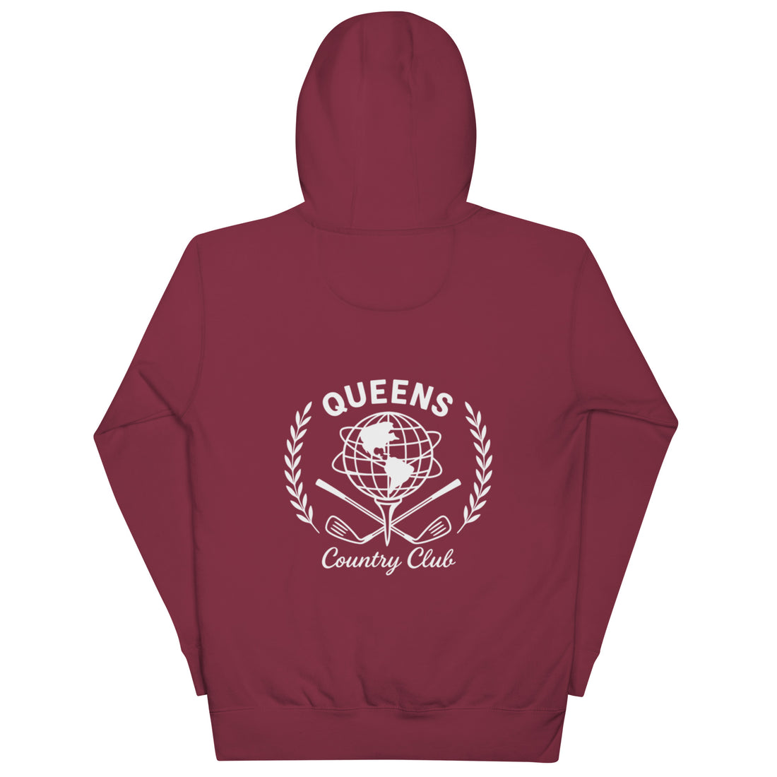     Queens Unisphere Golf Ball Tee Hoodie Maroon Back
