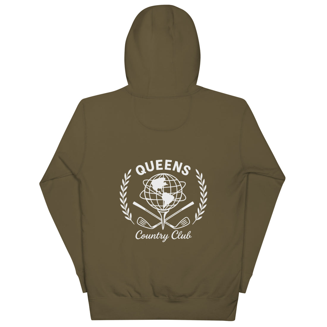  Queens Unisphere Golf Ball Tee Hoodie Military Green