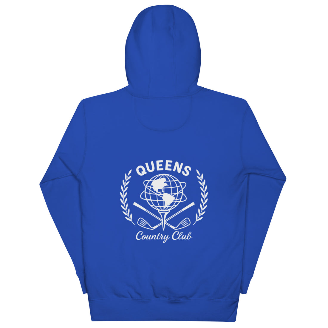 Queens Unisphere Golf Ball Tee Hoodie Royal Blue Back