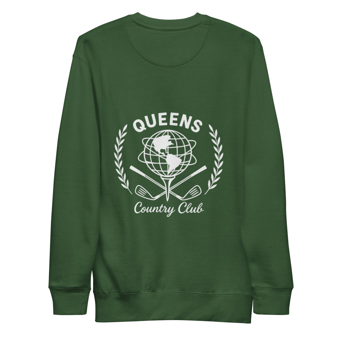 Queens Unisphere Golf Ball Tee Sweatshirts Back Forest Green