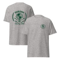 Gray t-shirt with 'Queens Country Club' logo on front and back Queens Unisphere Golf Ball Tee