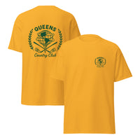 Yellow t-shirt with 'Queens Country Club' logo on front and back Queens Unisphere Golf Ball Tee