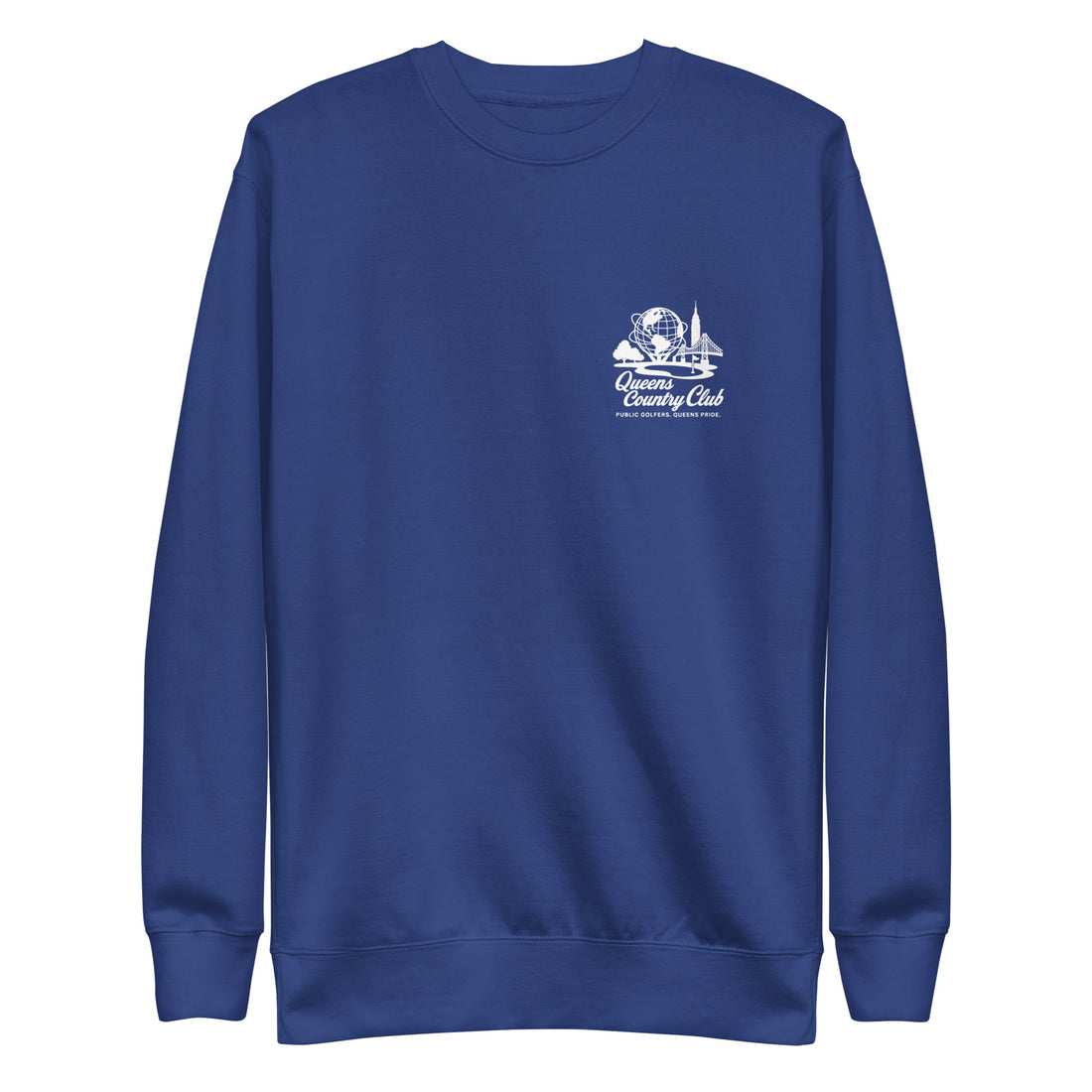 Blue sweatshirt with a white logo Queens Unisphere Golf Sweatshirt