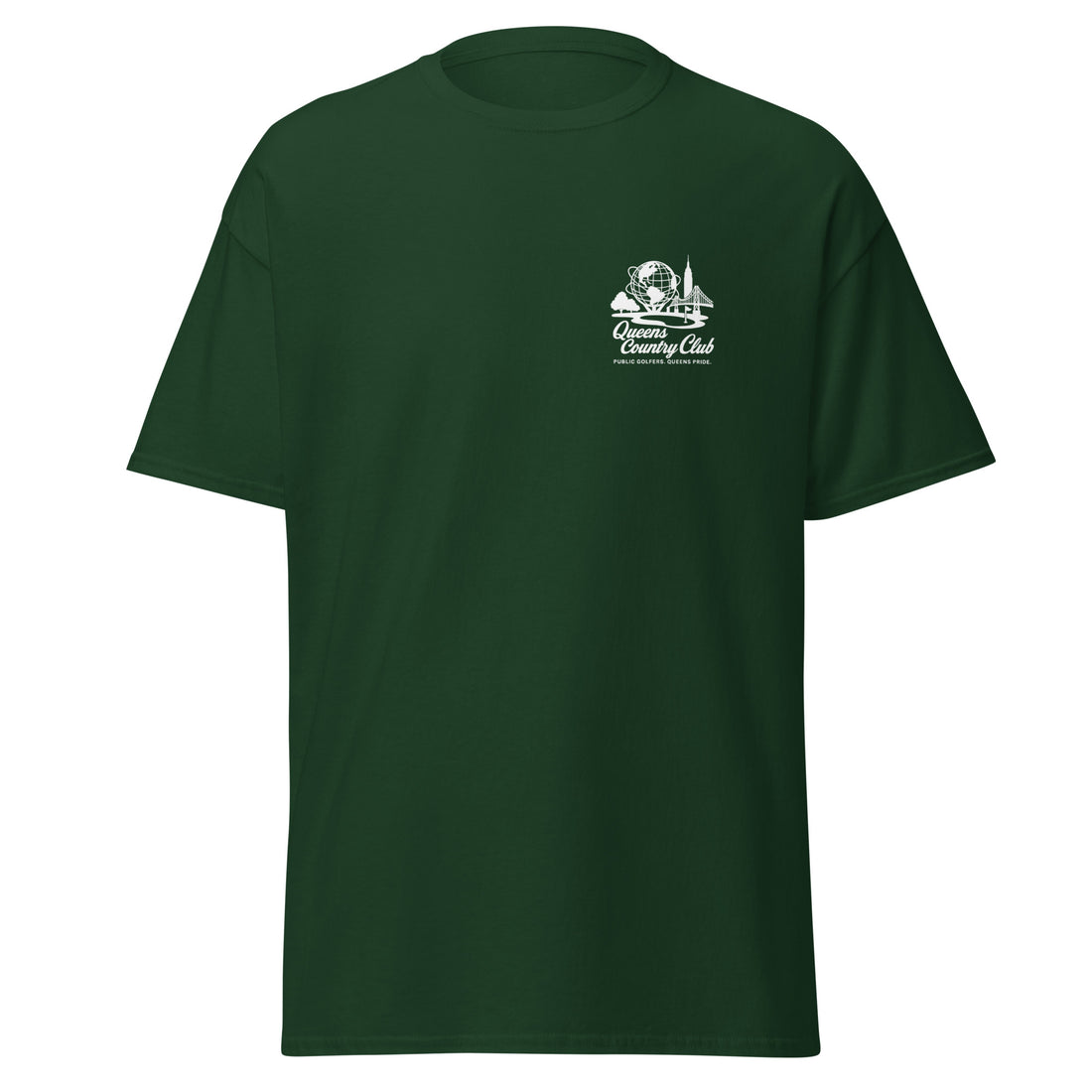 Green tQueens Unisphere Golf Tee-shirt with a logo on the chest , 