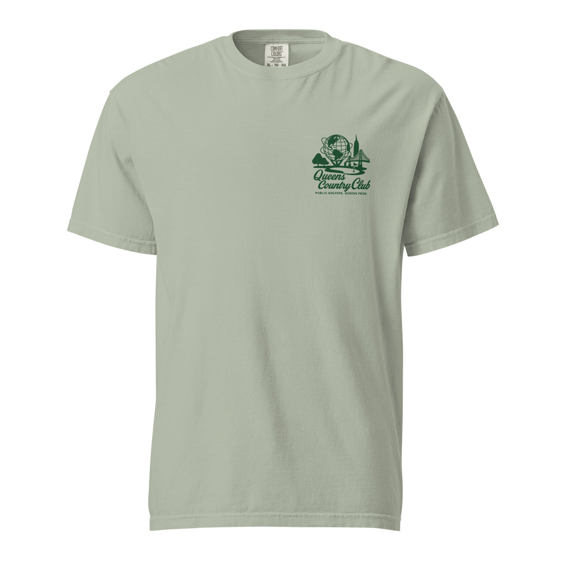  t-shirt with 'Queens Country Club' logo on the front and back. Queens Unisphere Golf Tee 
