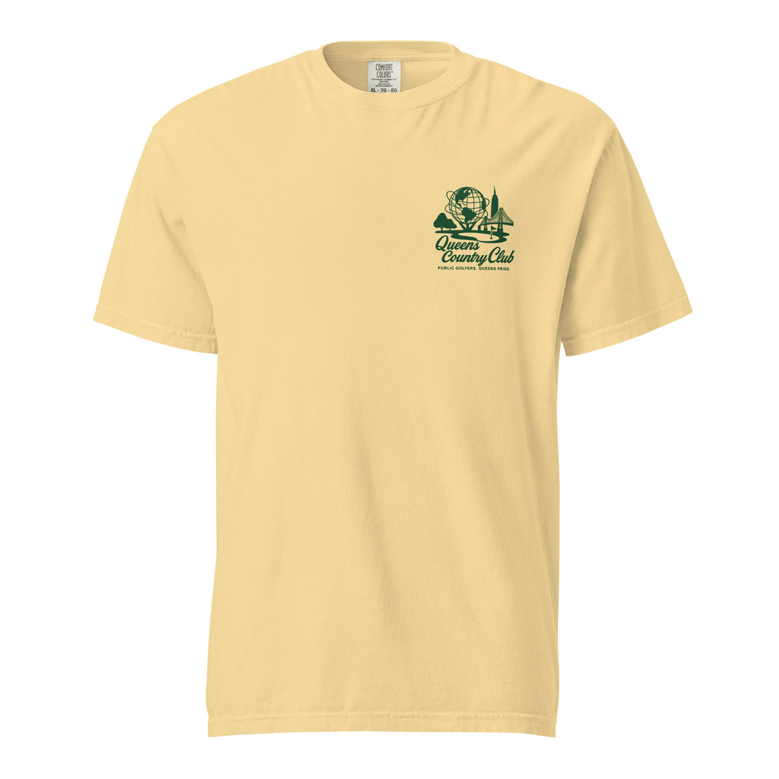  t-shirt with 'Queens Country Club' logo on the front and back. Queens Unisphere Golf Tee 