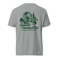t-shirt with 'Queens Country Club' logo on the front and back. Queens Unisphere Golf Tee 