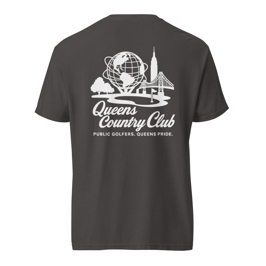 'Queens Country Club' logo on the front and back. Queens Unisphere Golf Tee 