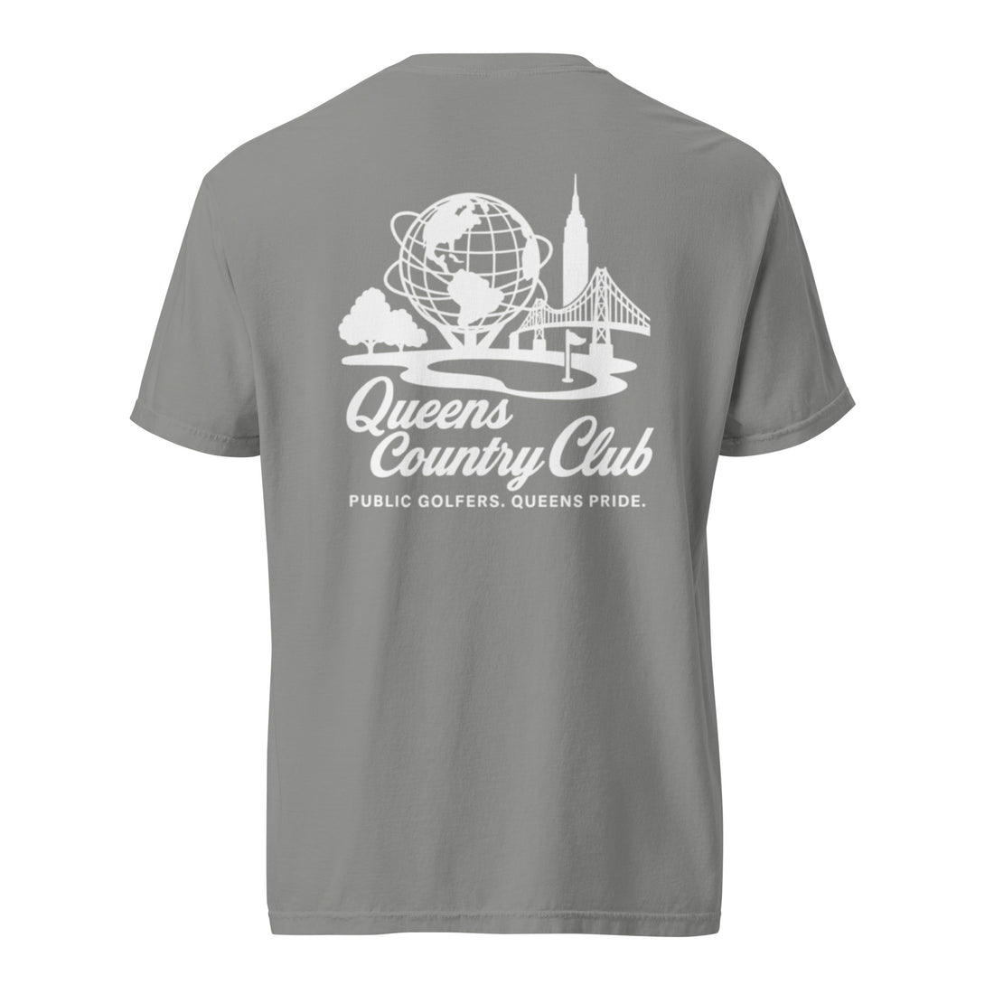 'Queens Country Club' logo on the front and back. Queens Unisphere Golf Tee 