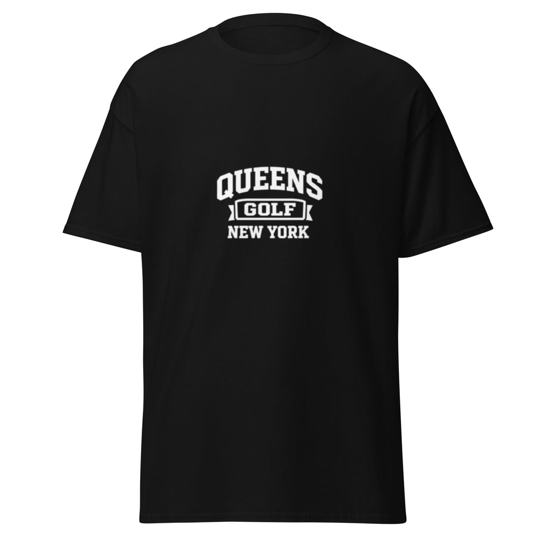   Queens Collegiate Golf Tee by Queens Country Club featuring varsity Queens Golf New York graphic inspired by NYC public golf culture.