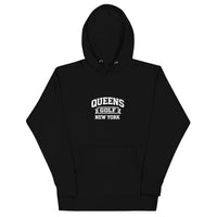   Queens Country Club Queens Golf New York collegiate hoodie with varsity-style golf graphic on front