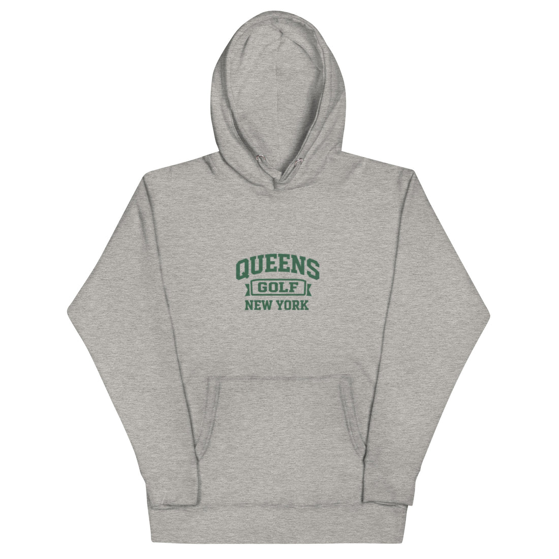  Queens Country Club Queens Golf New York collegiate hoodie with varsity-style golf graphic on front