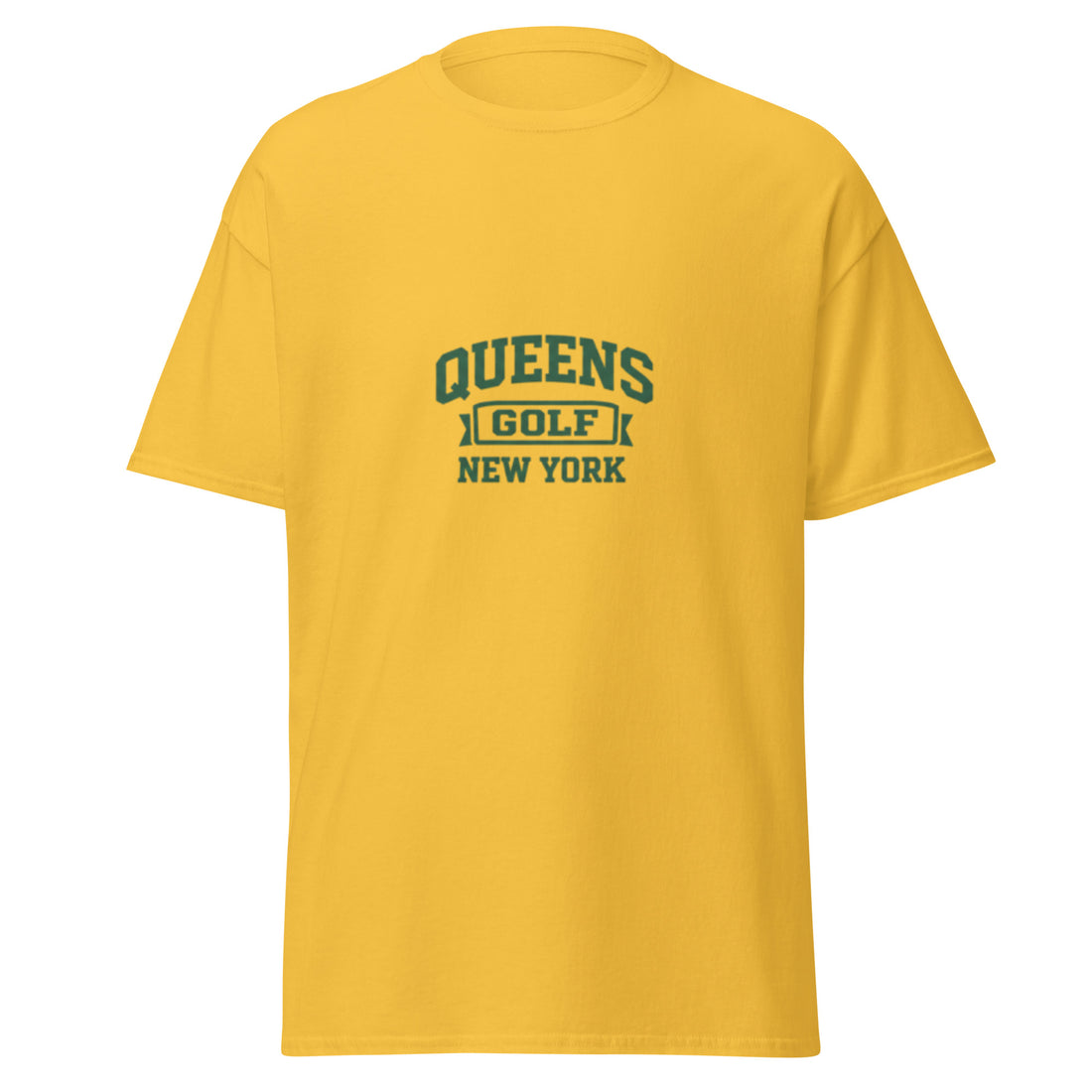   Queens Collegiate Golf Tee by Queens Country Club featuring varsity Queens Golf New York graphic inspired by NYC public golf culture.